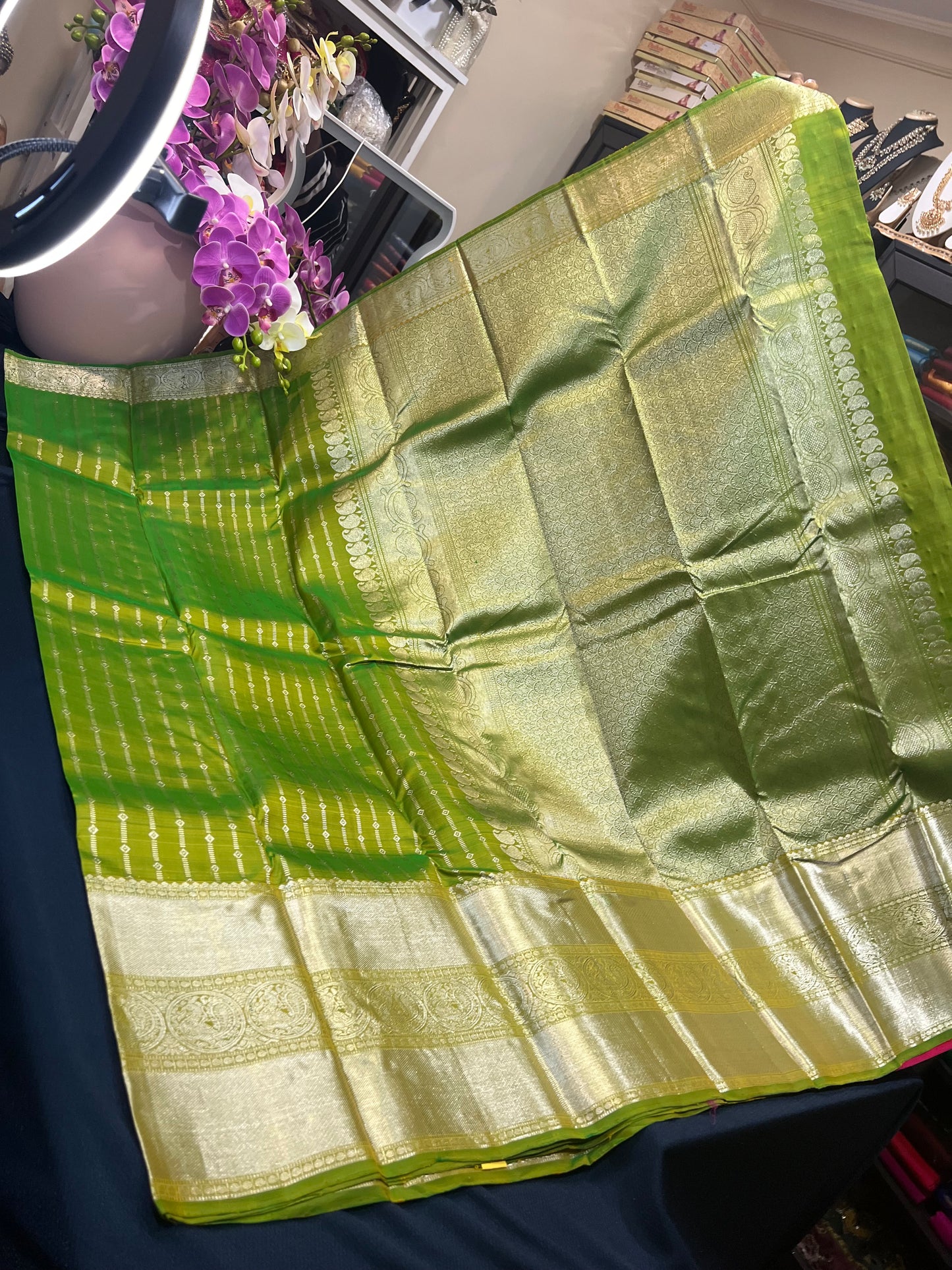 Bridal Kanchipuram Pure Silk Saree Green Kanjivaram Sari| SPK168