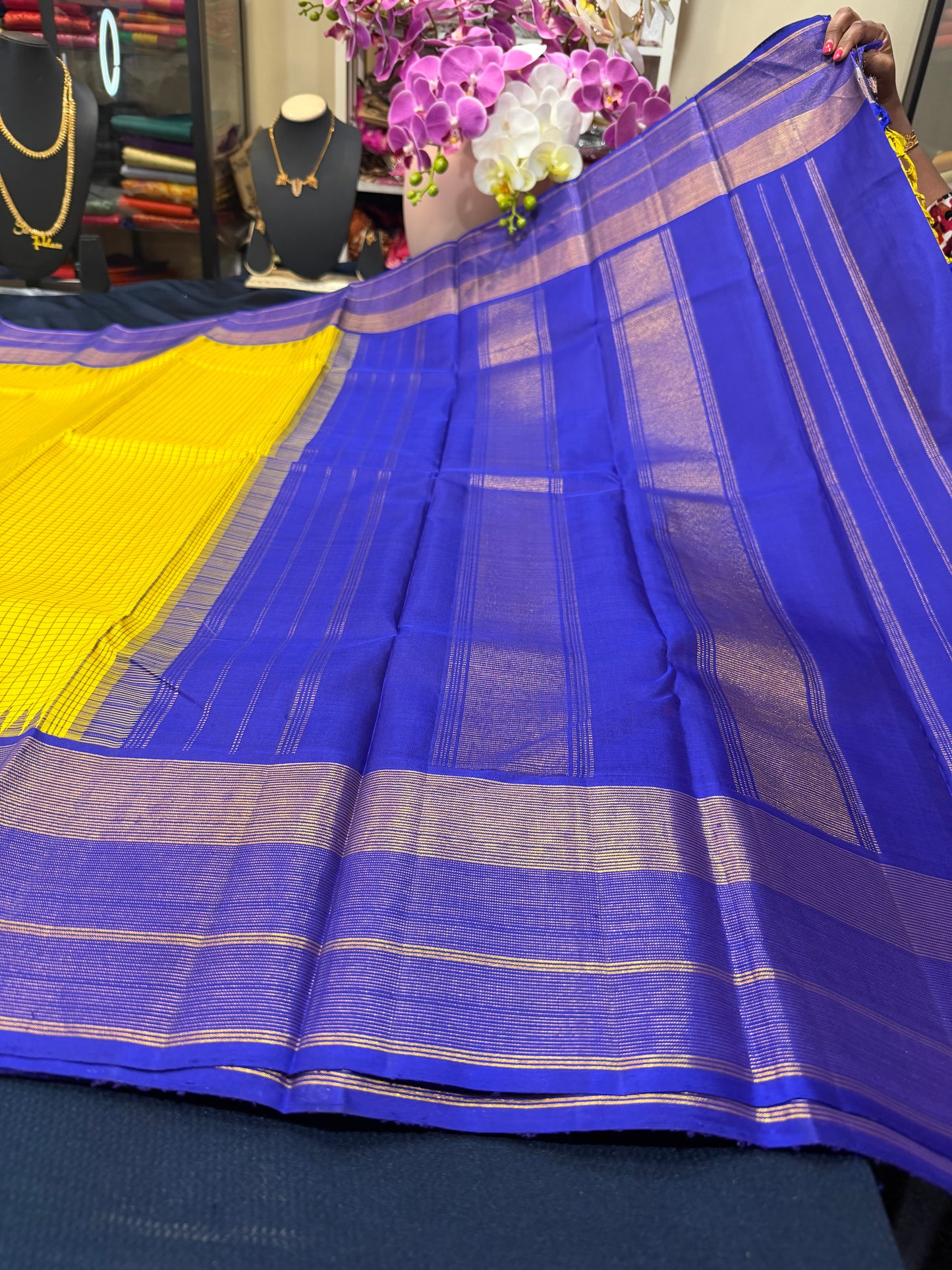 1g Gold Kanchipuram Pure Silk Saree Yellow Kanjivaram Sari SPK208