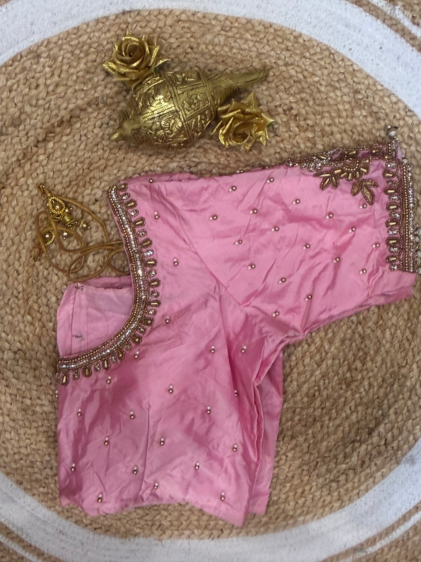 42” XL Size 12 size Aari Worked Sari Blouse Indian Saree Top Pink B157