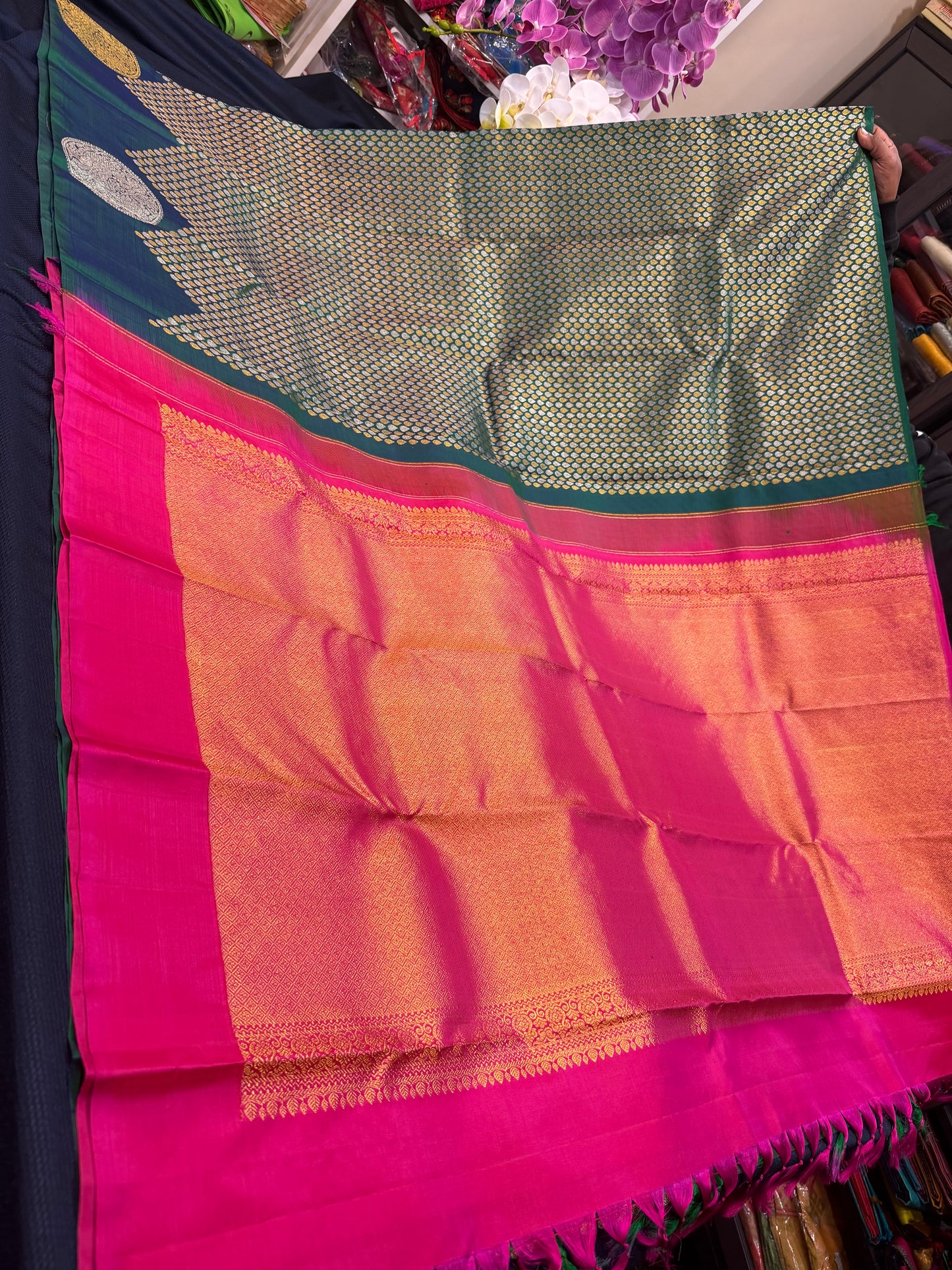 Kanchipuram Pure Silk handloom Saree Indian Kanjivaram Green Sari SPK427