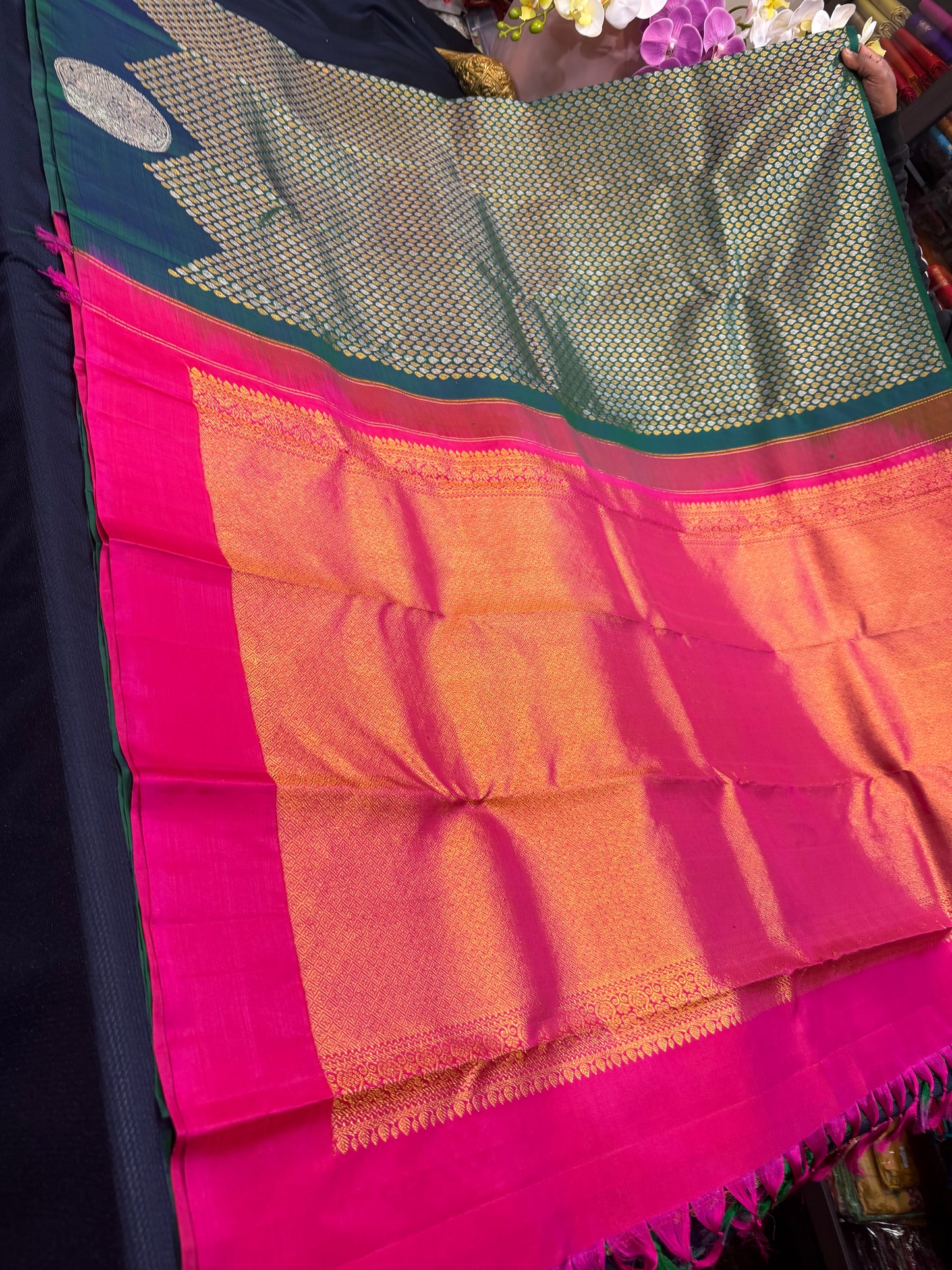 Kanchipuram Pure Silk handloom Saree Indian Kanjivaram Green Sari SPK427