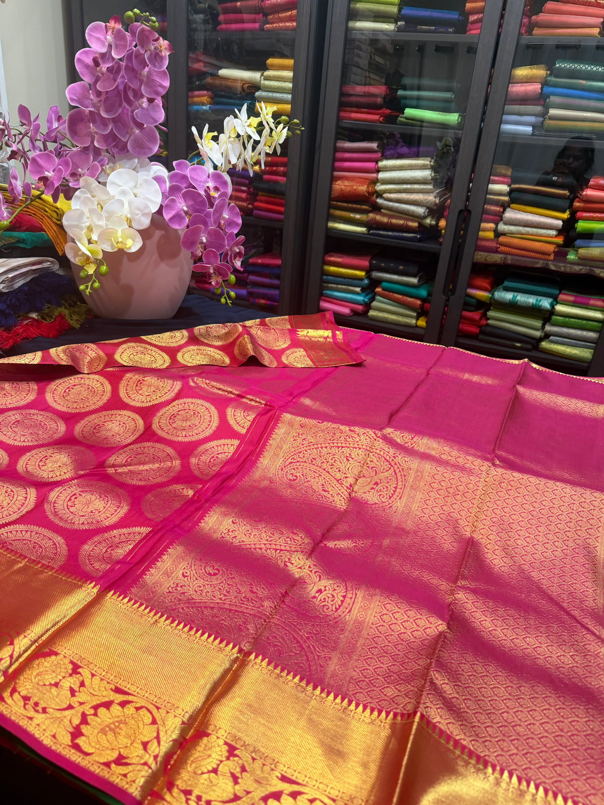 Bridal Kanchipuram Pure Silk Saree Kanjivaram handloom Pink Sari SPK466