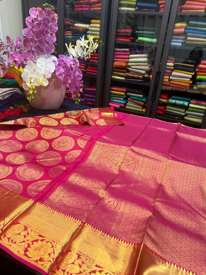 Bridal Kanchipuram Pure Silk Saree Kanjivaram handloom Pink Sari SPK466