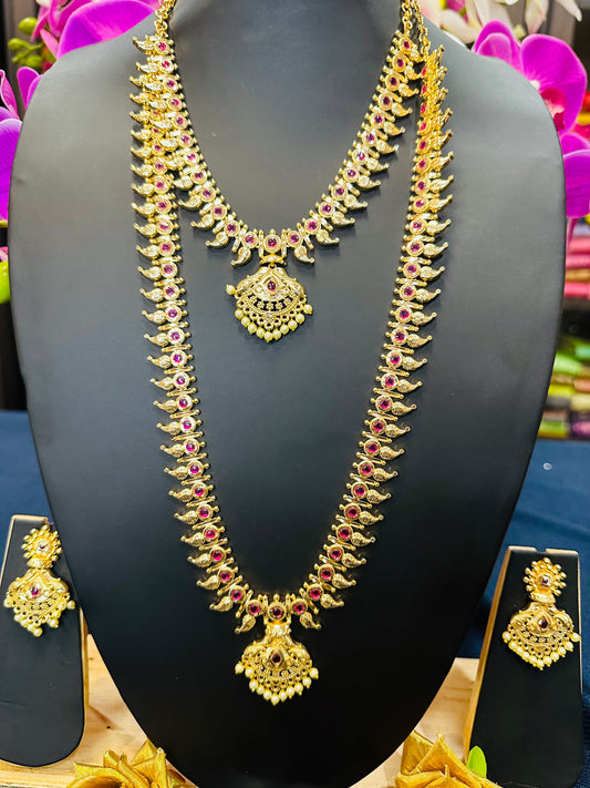 Forming Gold Indian Necklace Kerala Jewellery Ruby N47