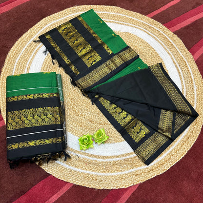 Green and Black Kalyani Silk Cotton Sari South Indian Saree S140