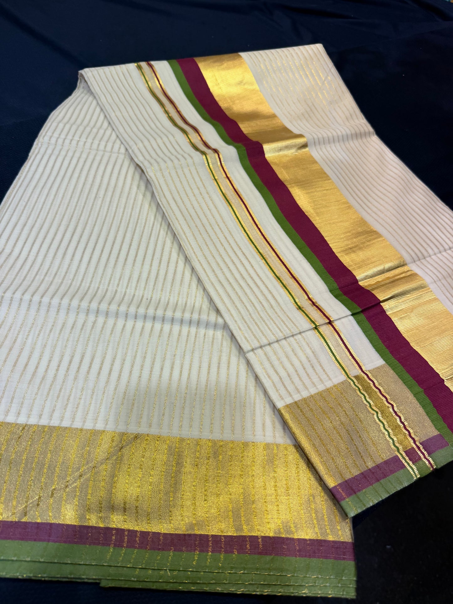 Kerala Vishu Sari Indian Onam Gold Saree C14 (Col 5)