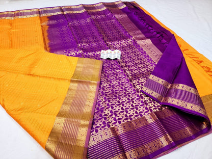 Kanchipuram Pure Silk Saree Bridal Yellow Kanjivaram Sari SPK253