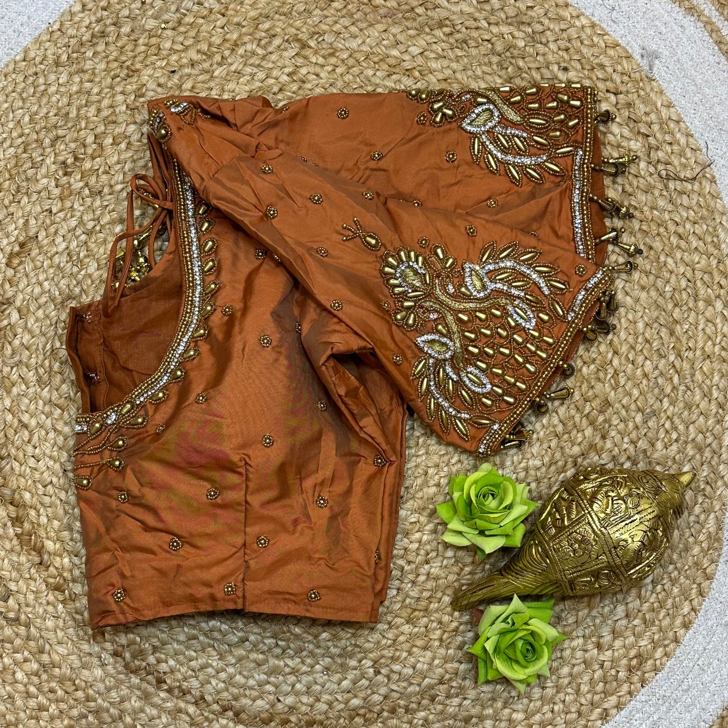 38” M Size 8 Aari Worked Sari Blouse Indian Saree Orange B309