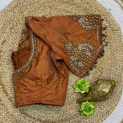 38” M Size 8 Aari Worked Sari Blouse Indian Saree Orange B309