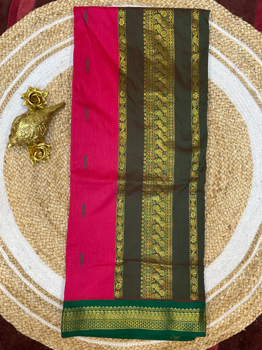 Kalyani Silk Cotton Sari Indian Saree Pink & Green S52