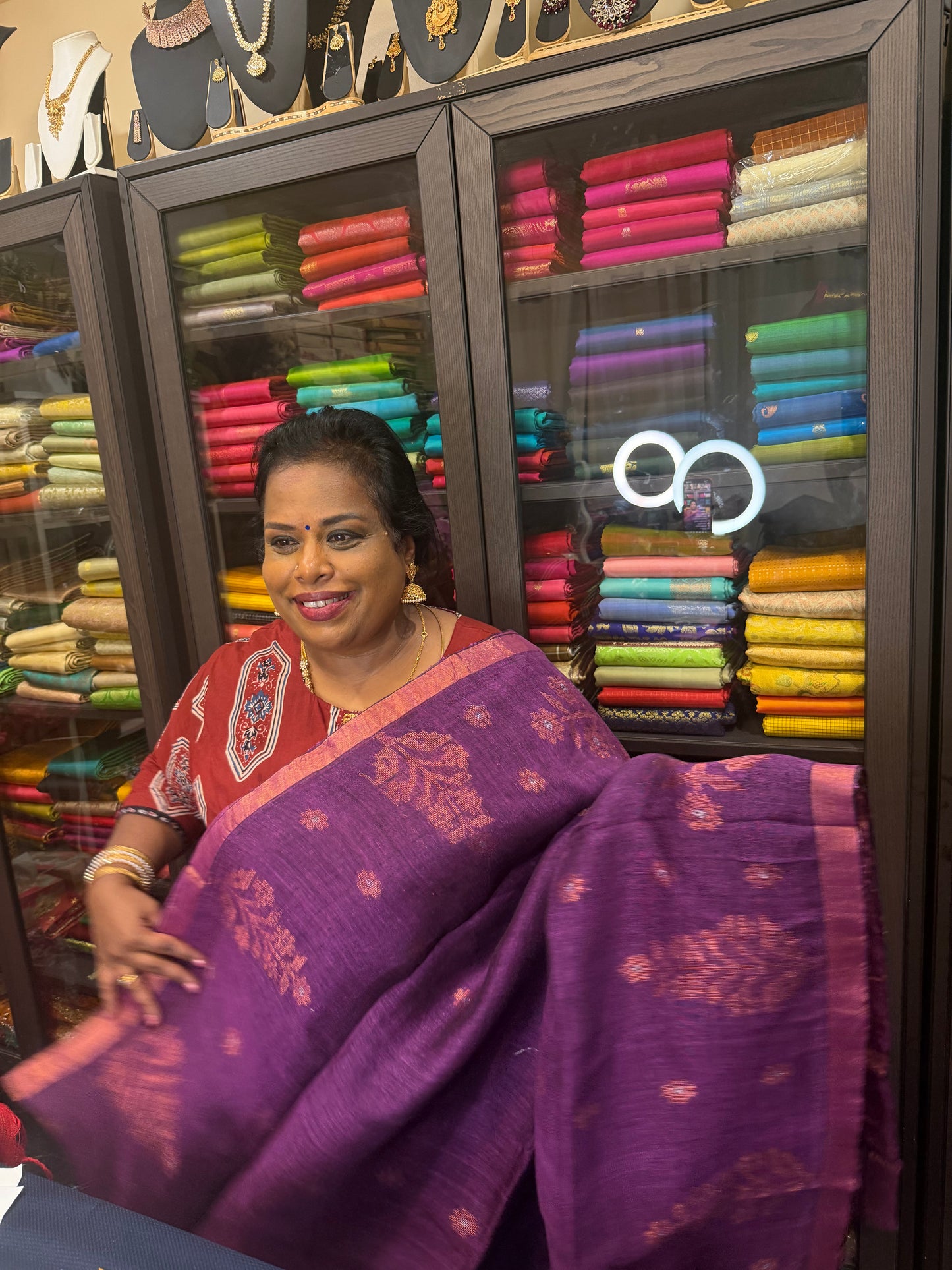 Silk Cotton Linen Sari Indian Saree Copper Jari Plum Pink S132