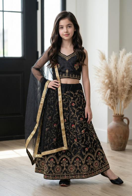 28” Size Age 5 to 6 Black Indian Lehenga Pavadai Sattai Skirt Top Lahenga G81