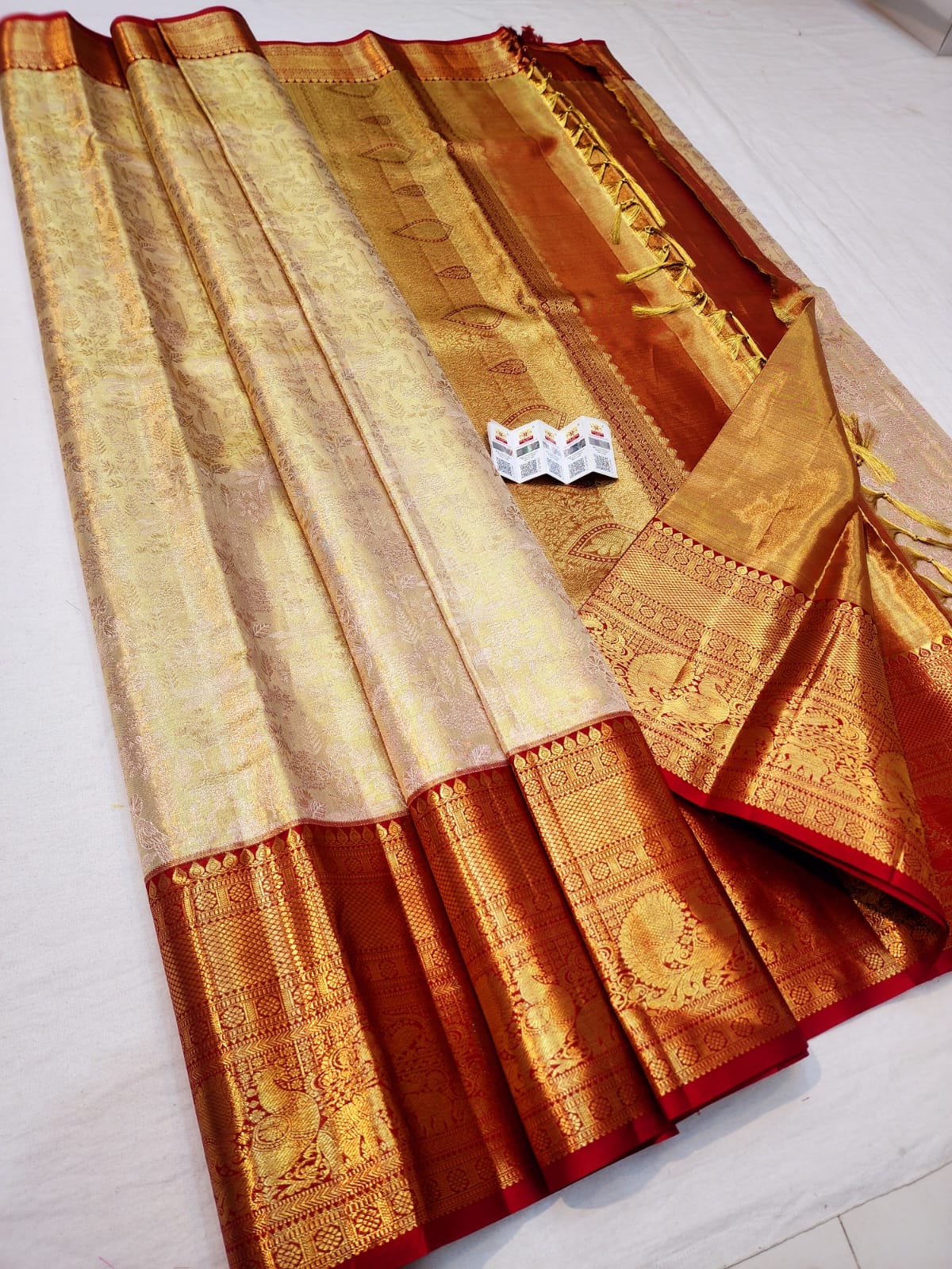 Kanchipuram Pure Silk Saree Bridal cream Kanjivaram Sari SPK247