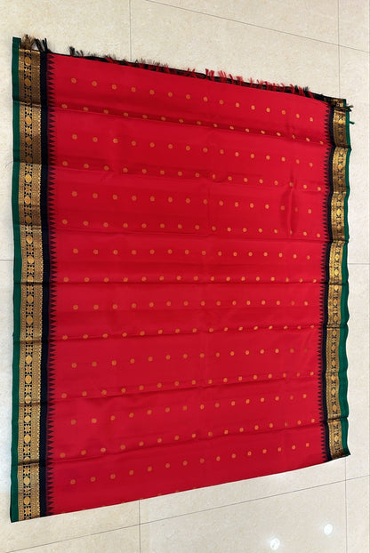 1g Gold Kanchipuram Pure Silk Saree Red black Kanjivaram Sari| SPK175