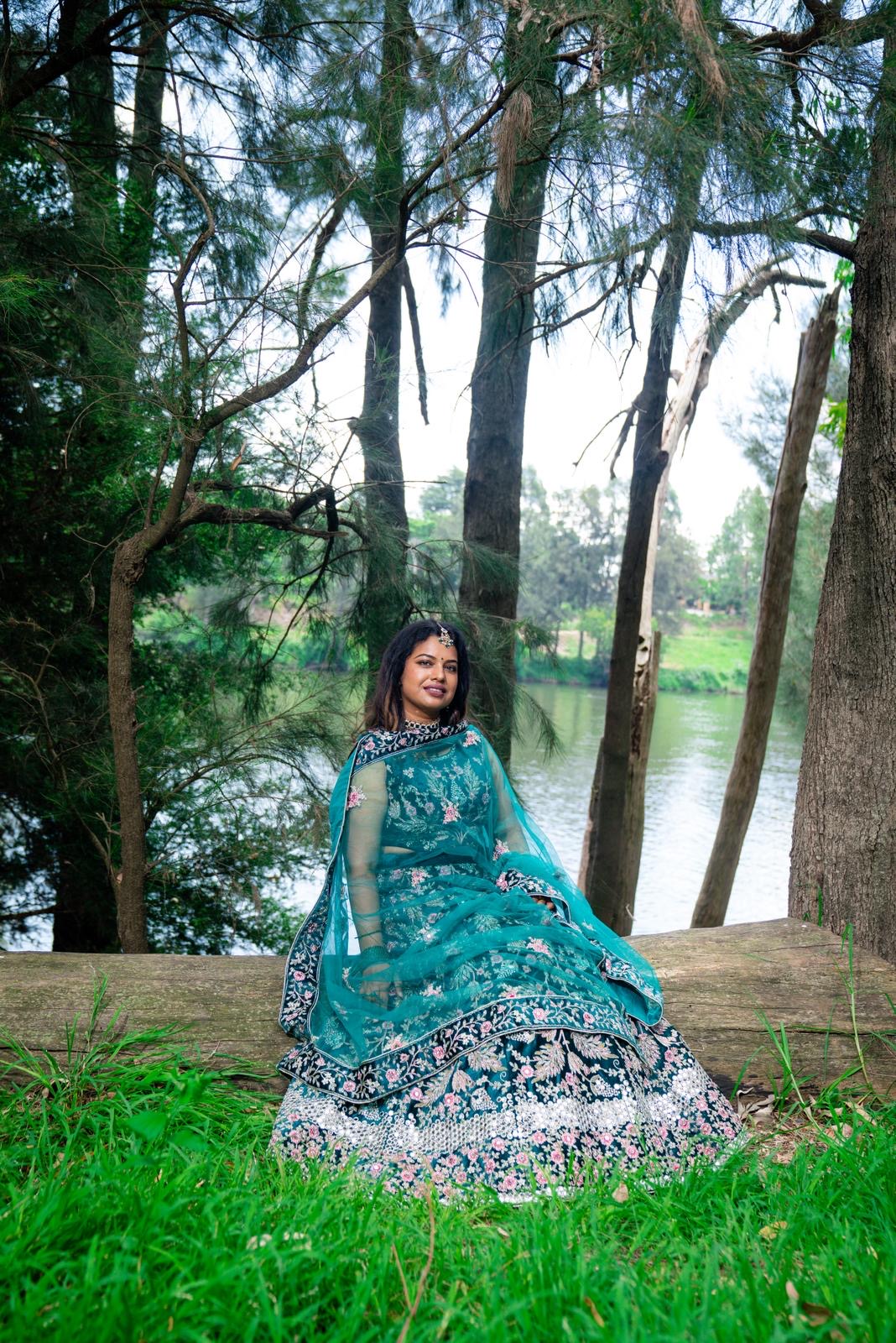 Medium 38” with margin Indian Lehenga Green Velvet Lehnga L4