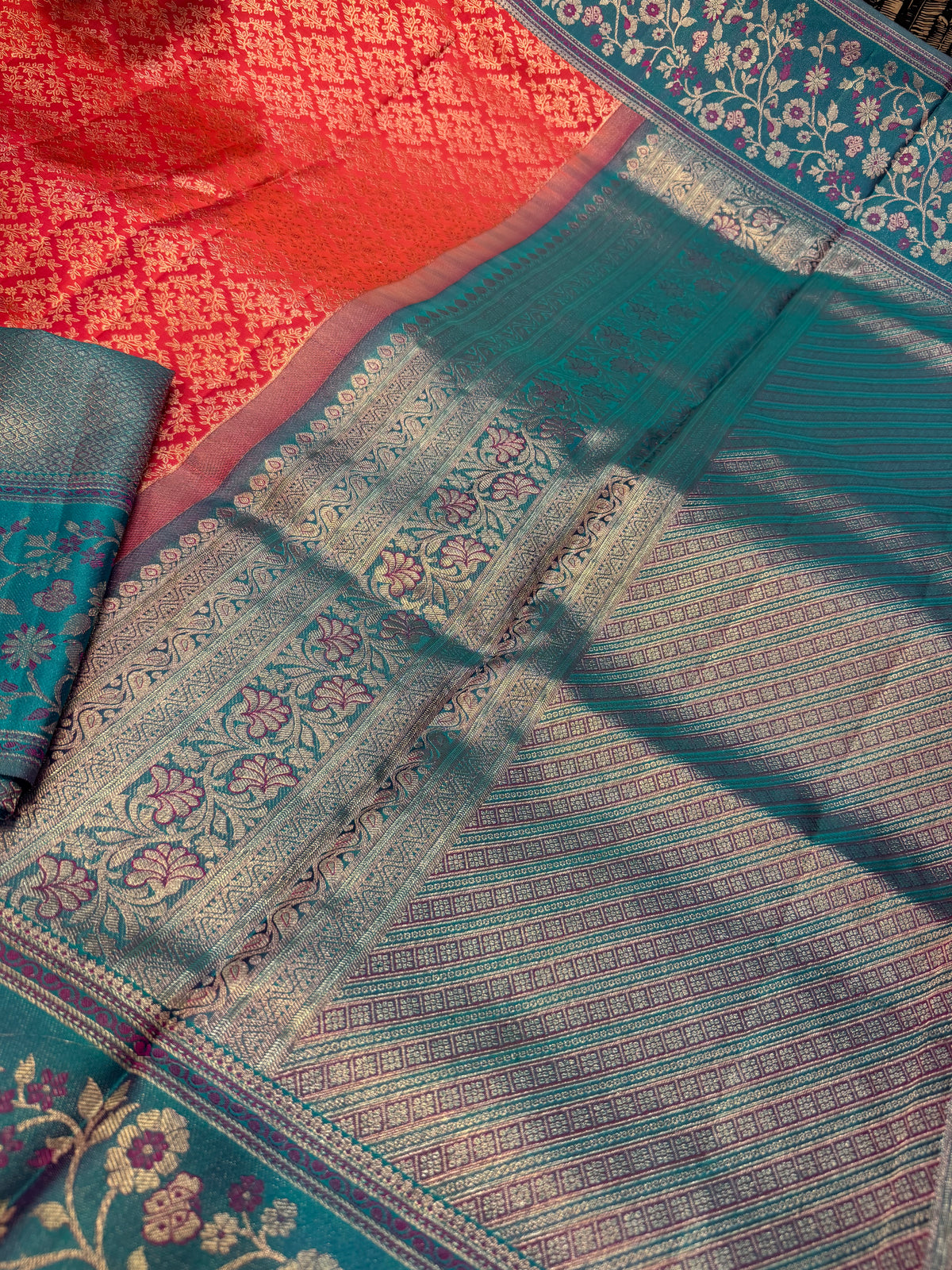 Bridal Kanchipuram Meenakari Pure Silk Saree Kanjivaram Sari SPK478