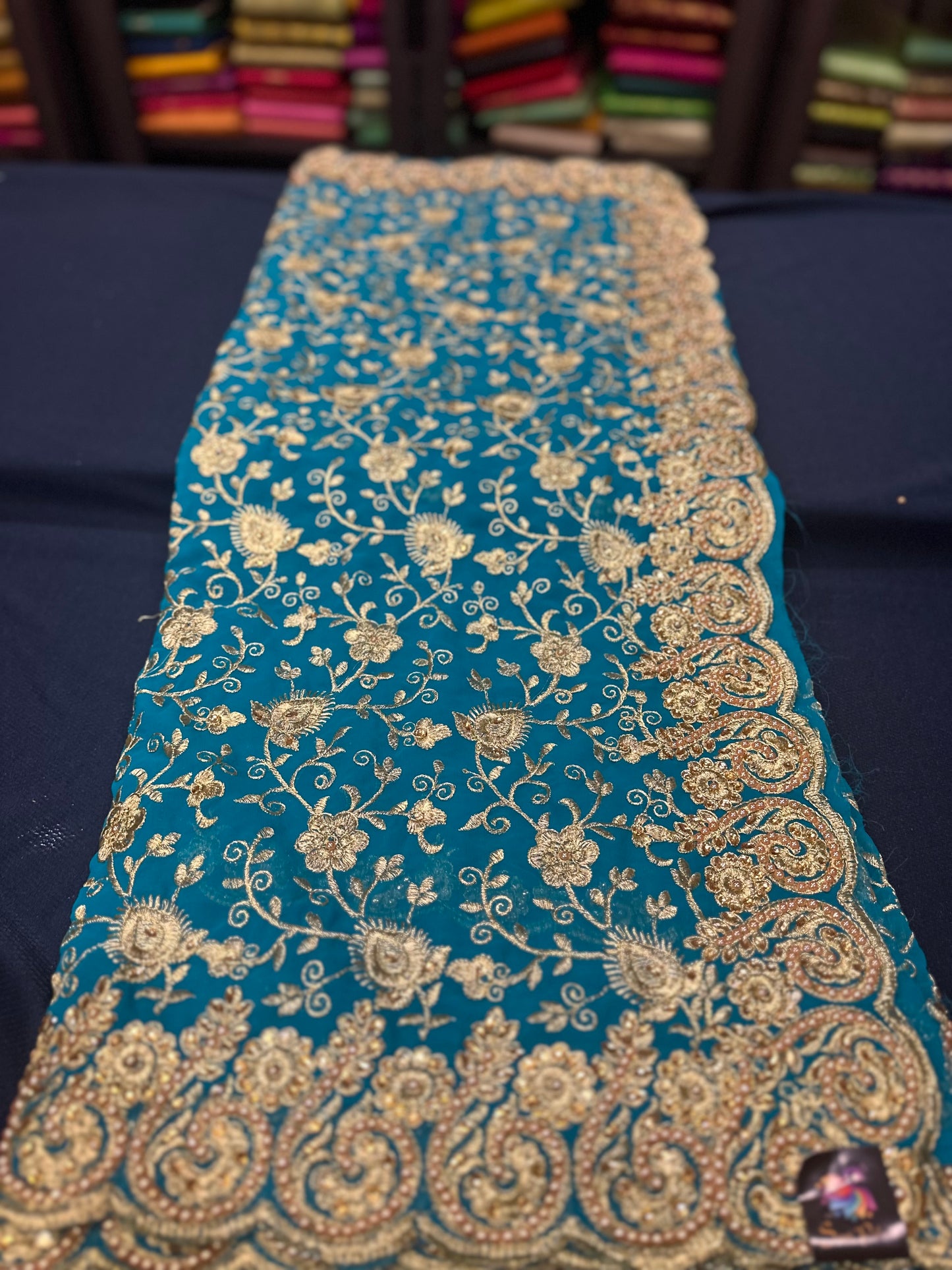 Blue Fancy Party wear Georgette Sari Indian Pearl Saree S44