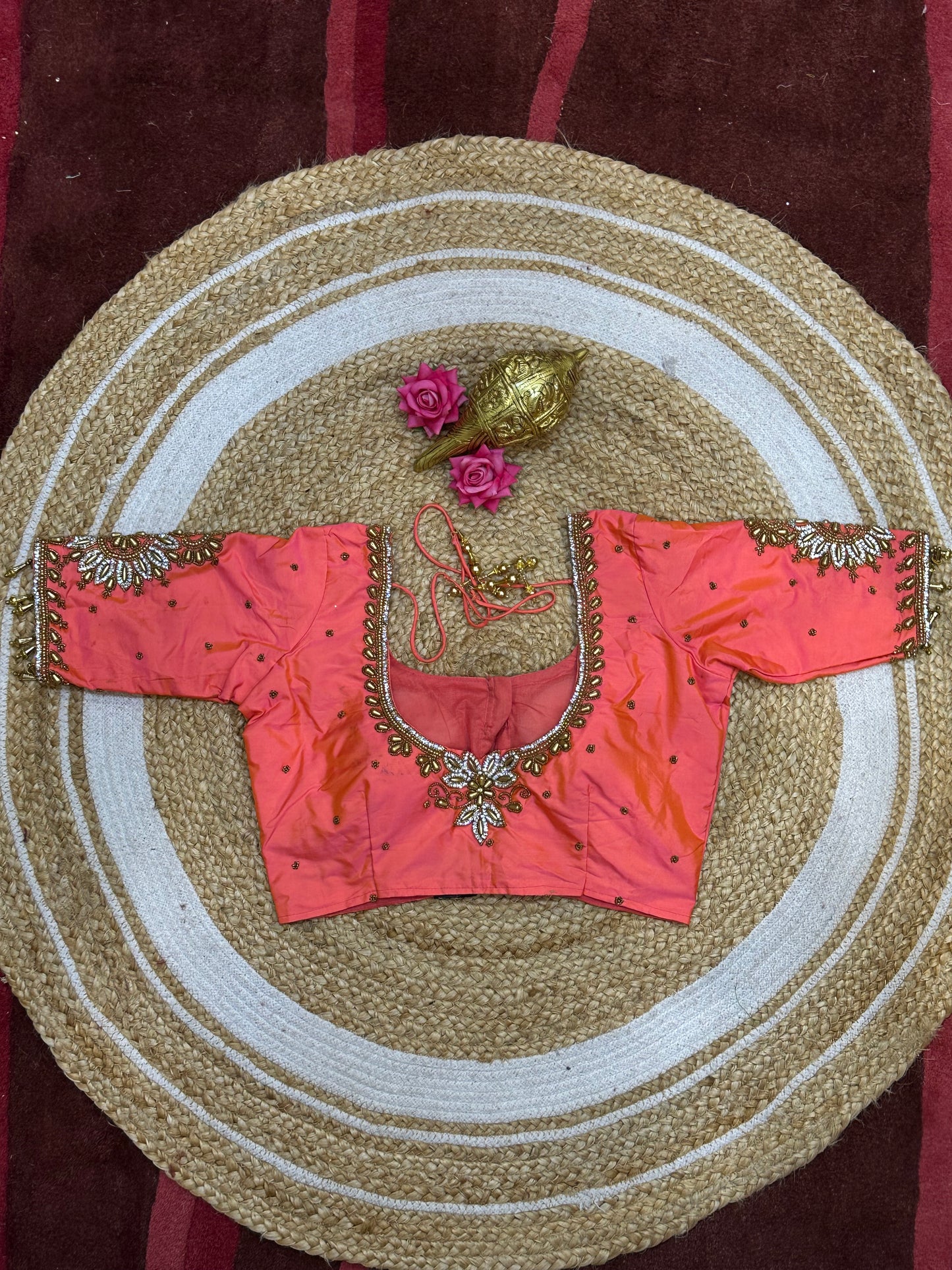 36” Small size Aari Worked Sari Blouse Indian Saree Metallic Green B202