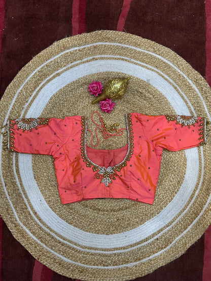 36” Small size Aari Worked Sari Blouse Indian Saree Metallic Green B202