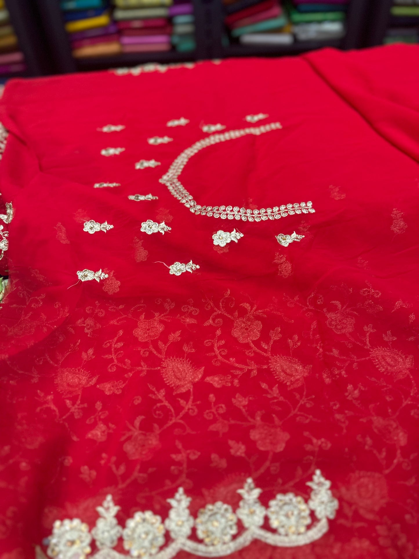 Red Fancy Party wear Georgette Pearl Sari Indian Saree S45