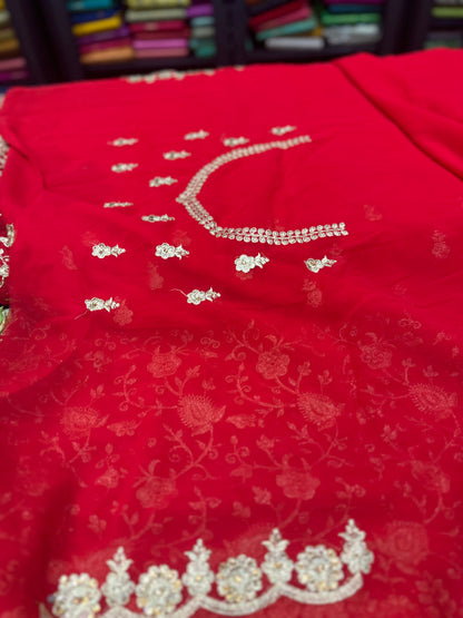 Red Fancy Party wear Georgette Pearl Sari Indian Saree S45