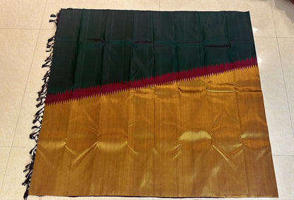 Raising Border Kanchipuram Pure Silk Saree Maroon & Green Kanjivaram Sari| SPK139