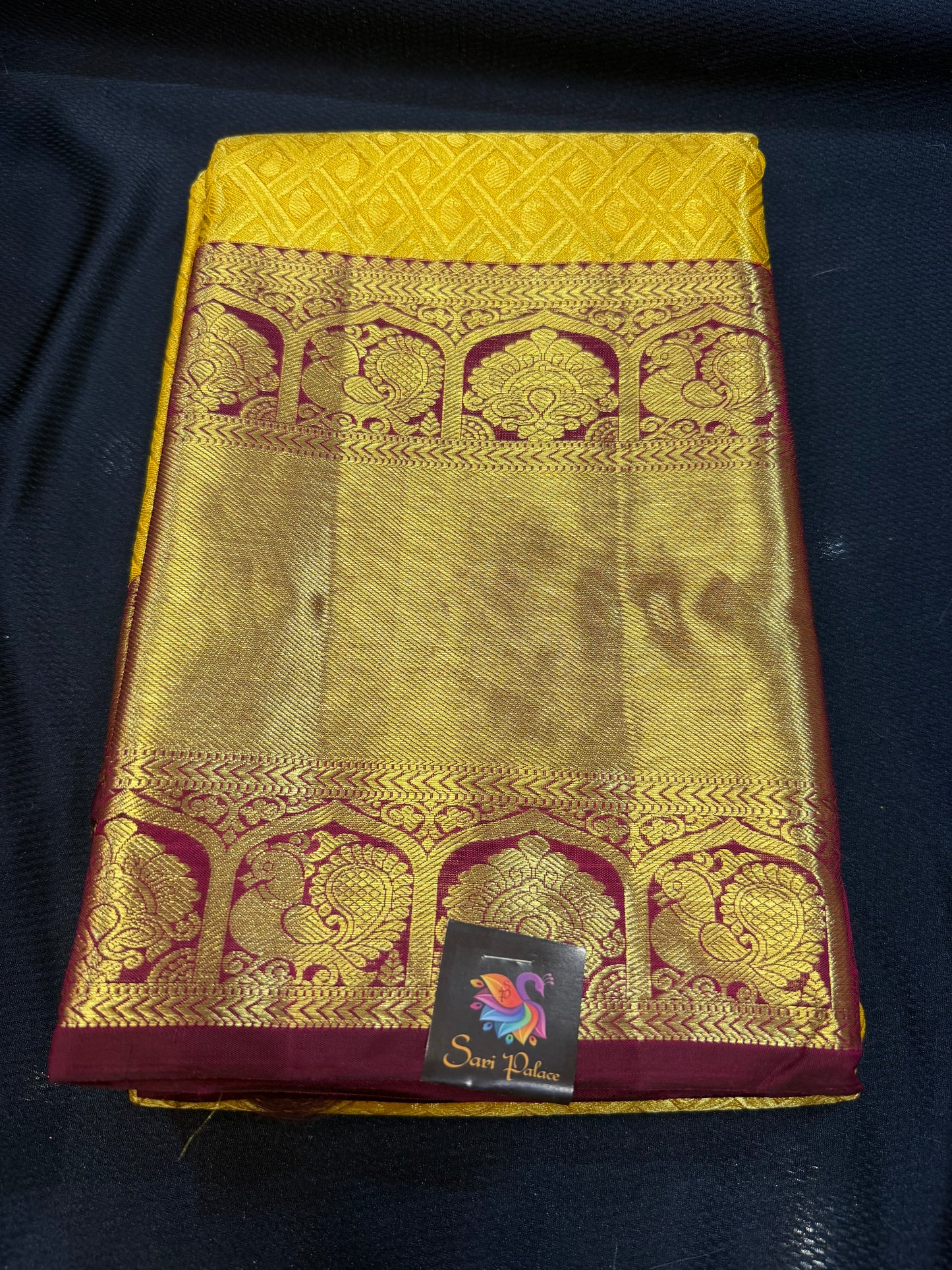 Kanchipuram Pure Silk Saree with Gold Zari Yellow & Maroon Sari| SPK102