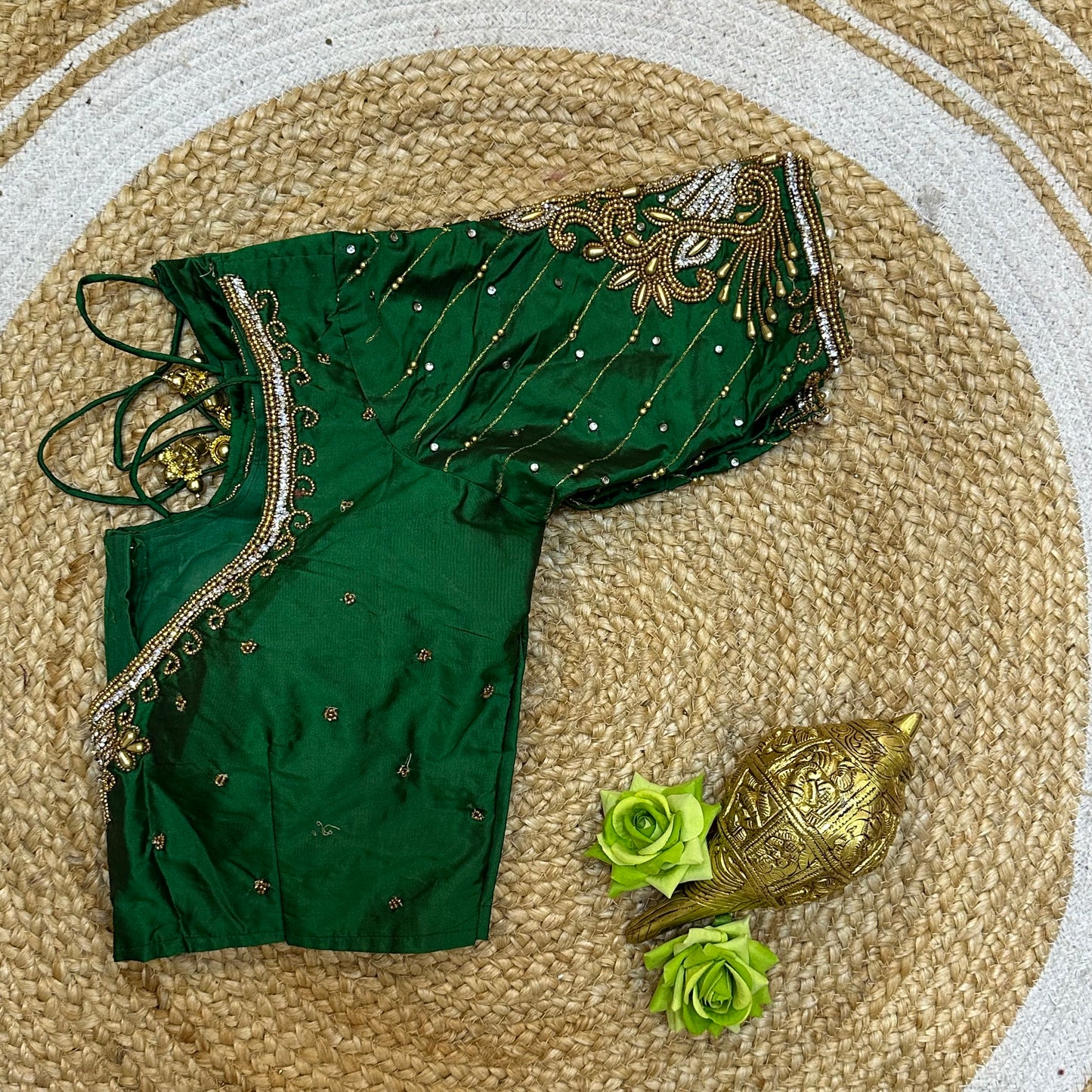 34” XSmall size Aari Worked Sari Blouse Indian Saree Top Green B269