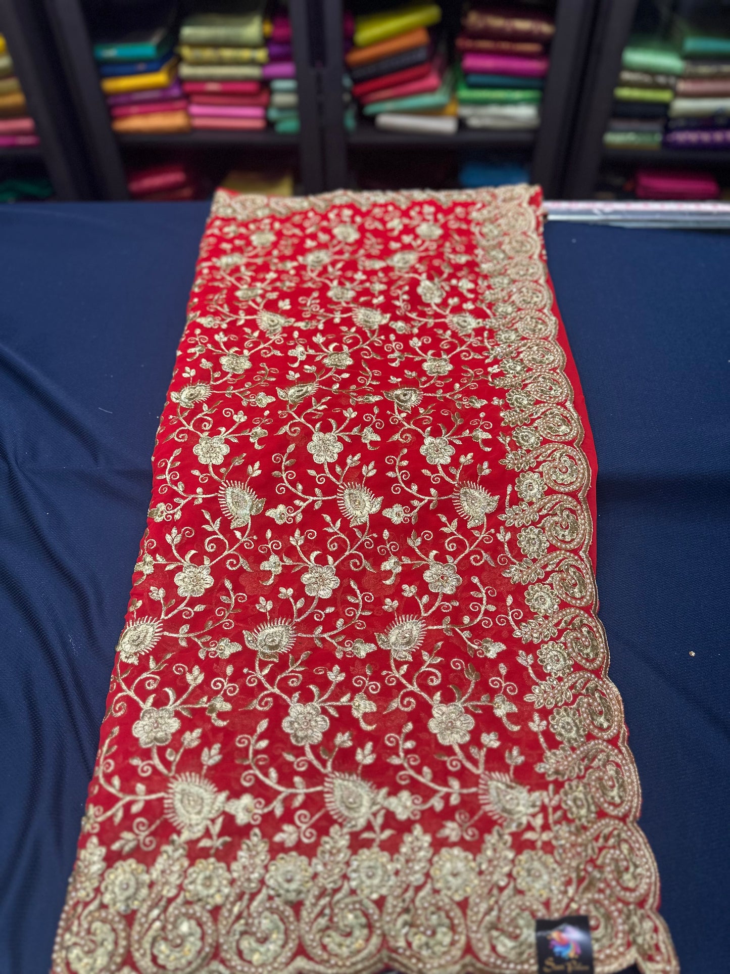 Red Fancy Party wear Georgette Pearl Sari Indian Saree S45