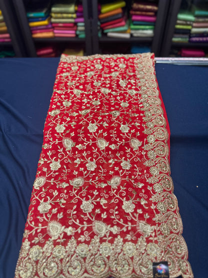 Red Fancy Party wear Georgette Pearl Sari Indian Saree S45
