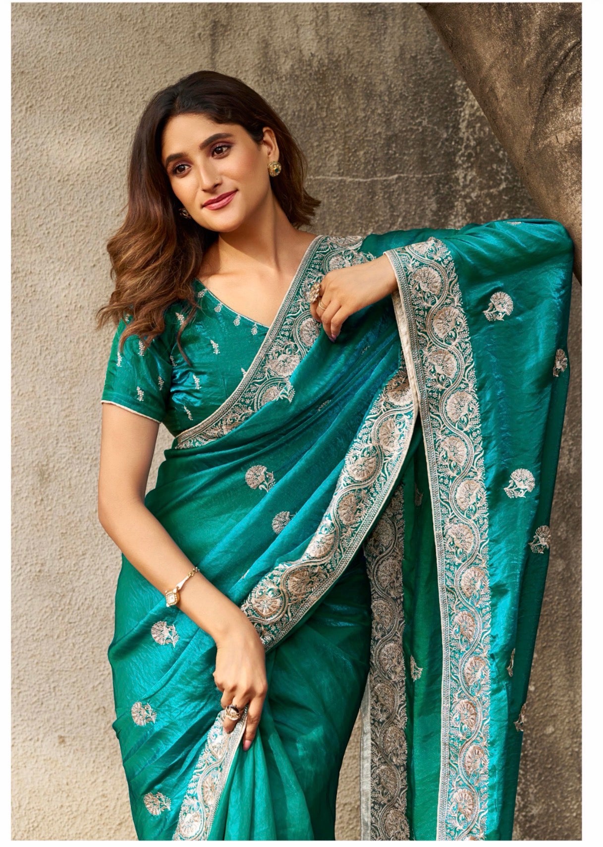 Indian Fancy Party wear Saree Fendi Silk Bollywood Sari C32