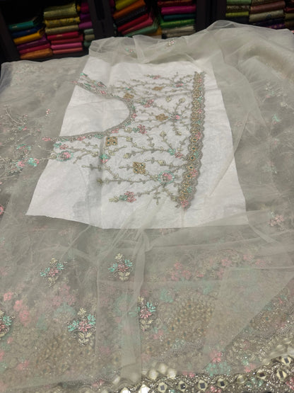 Pastel Green Fancy Party wear Net Sari Indian Saree S81