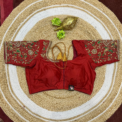 38” M Size 8 Aari Worked Sari Blouse Indian Saree Top Red B301