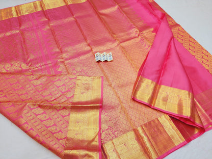 Kanchipuram Pure Silk Saree Pink & Gold Kanjivaram Sari| SPK138