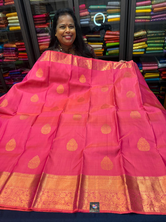 Kanchipuram Pure Silk handloom Saree Indian Kanjivaram Pink Sari SPK425