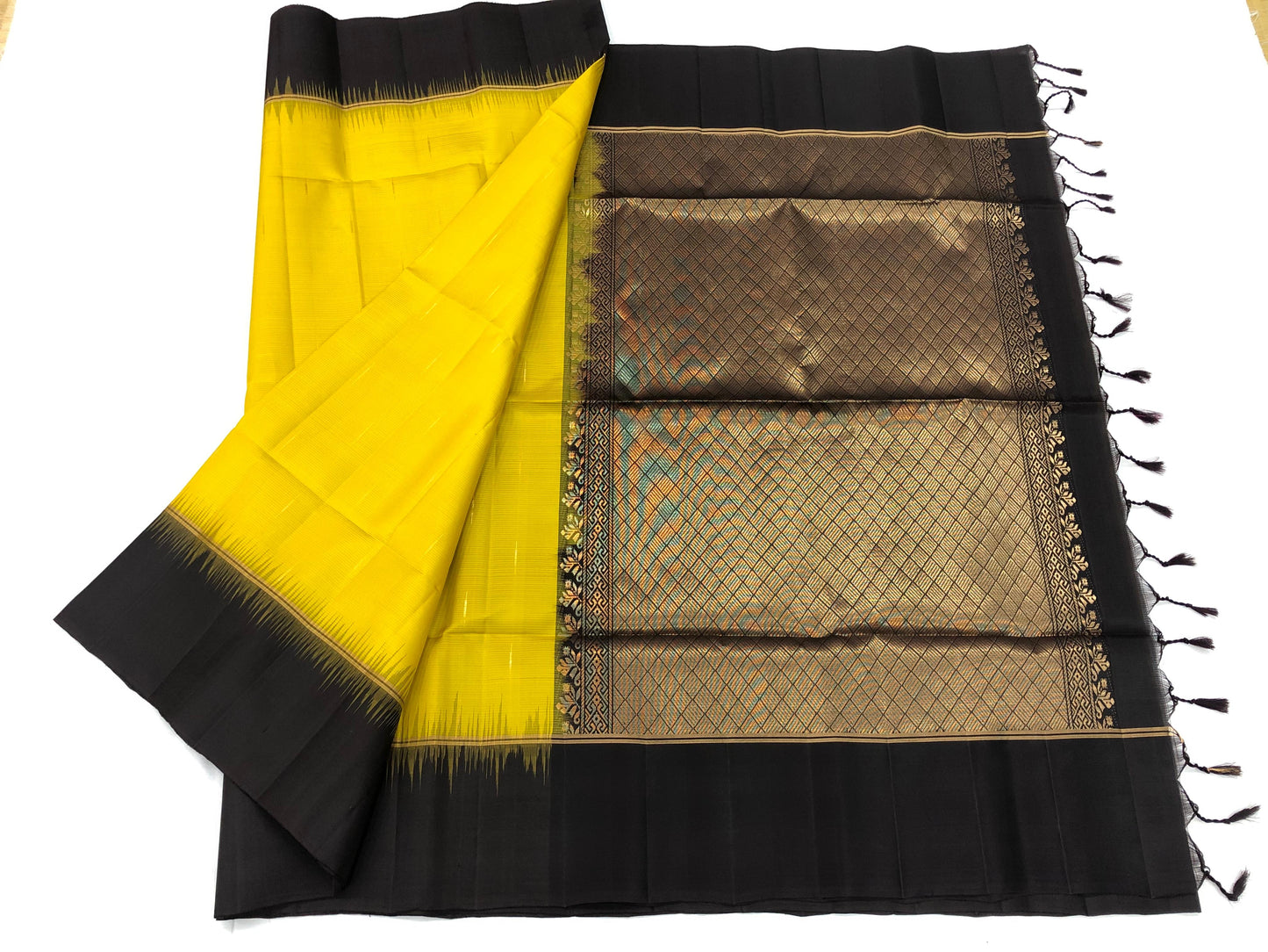 Kanchipuram Pattu Soft Silk Indian Saree Pure Silk Sari Yellow| SS21