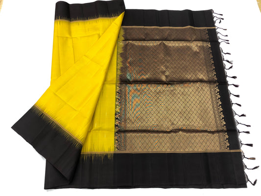 Kanchipuram Pattu Soft Silk Indian Saree Pure Silk Sari Yellow| SS21