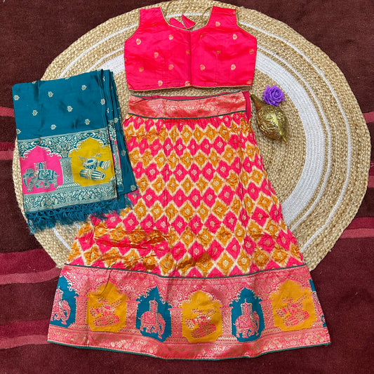 28” Size Age 6 Pink Indian Lehenga Pavadai Sattai Skirt Top G78 Col 3