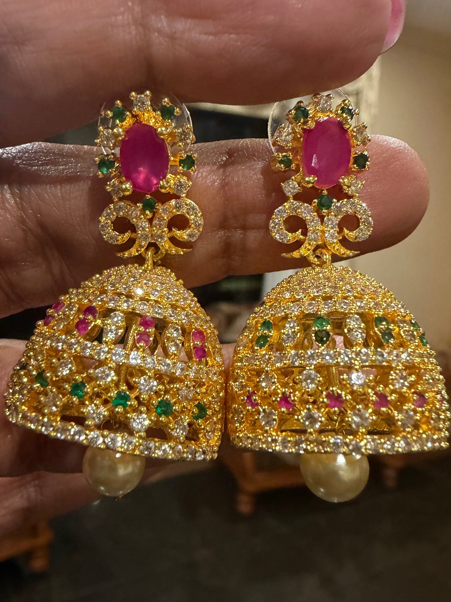 Multi Jumka Jhumka AD Indian Earrings Jimikki Kammal Indian Jewellery E21