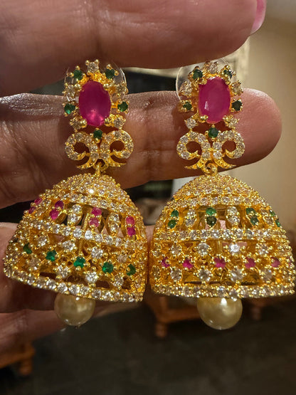 Multi Jumka Jhumka AD Indian Earrings Jimikki Kammal Indian Jewellery E21