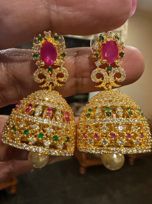Multi Jumka Jhumka AD Indian Earrings Jimikki Kammal Indian Jewellery E21