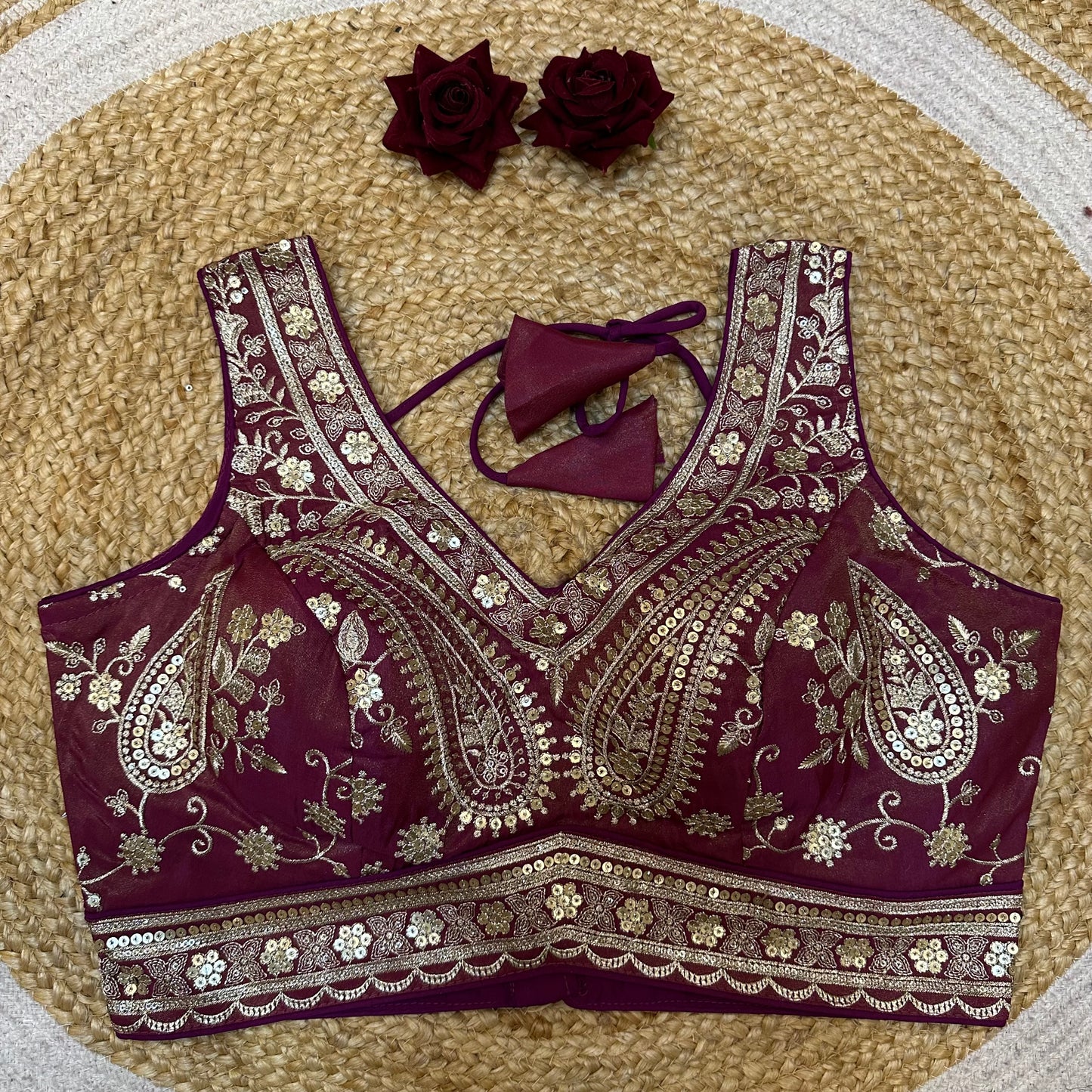 38” Medium Sari Blouse Indian Saree Top Worked Choli B423