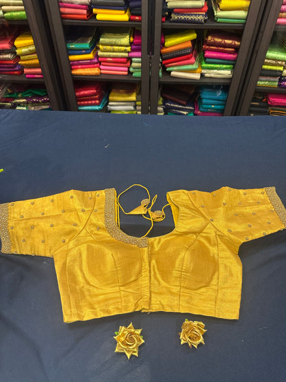 40” Aari hand Worked Sari Blouse Indian Top Choli Silk Gold B10