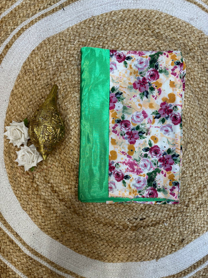 Fancy Party wear Satin Sari Indian Casual Green Saree S104
