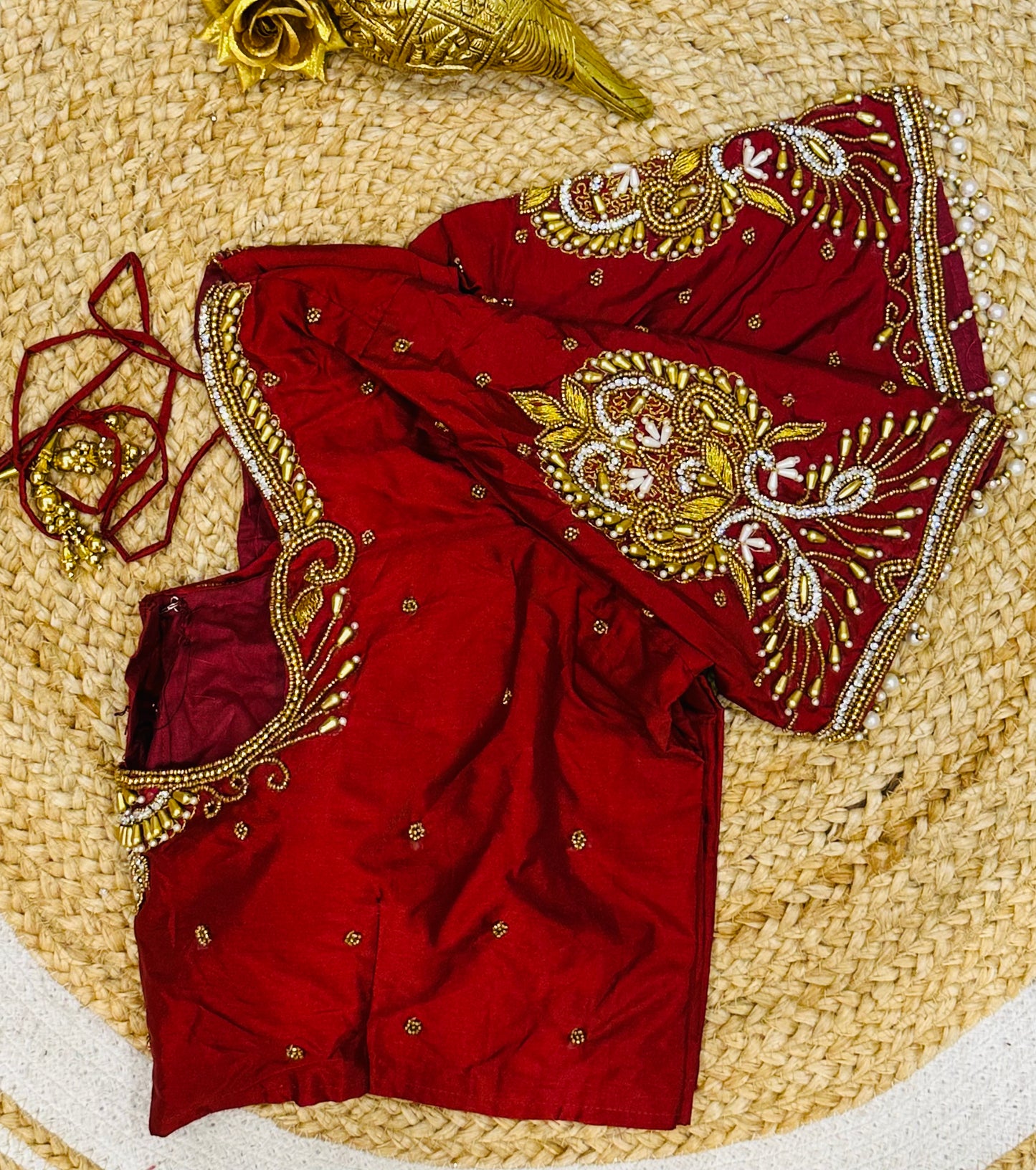 40” Size 10 Aari Worked Sari Blouse Indian Saree Top Silk Maroon B72