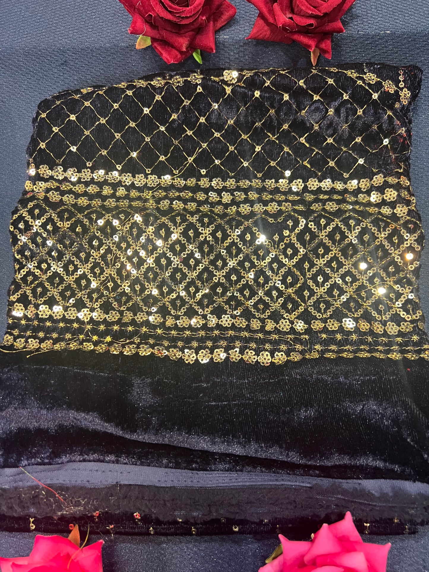 Velvet Blouse material 1 meter Navy Blue M6
