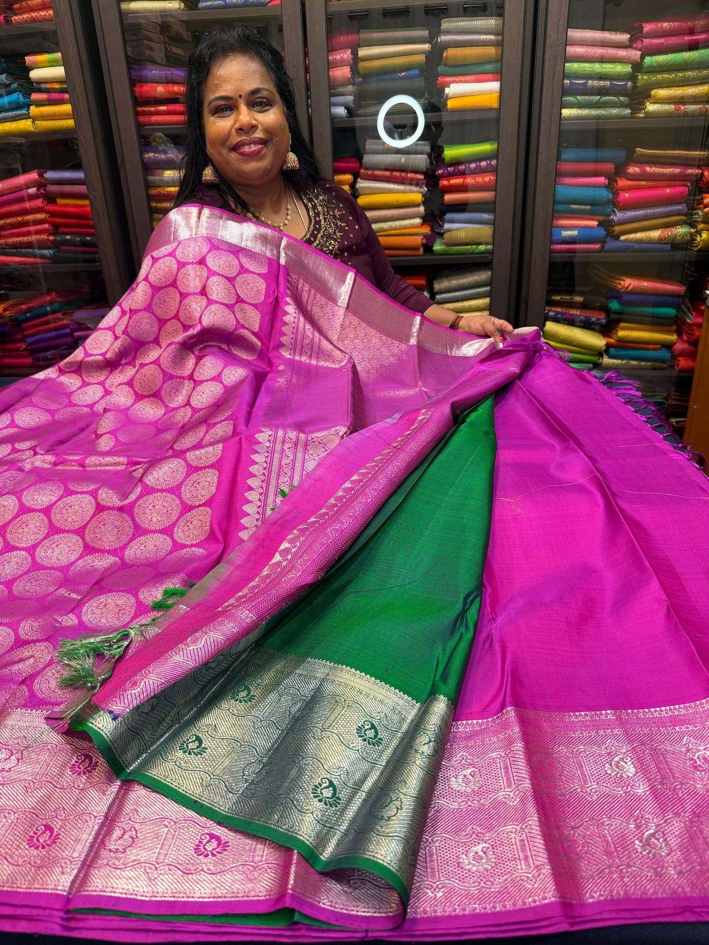 Kanchipuram Pure Silk handloom Saree Indian Kanjivaram Pink Sari SPK366