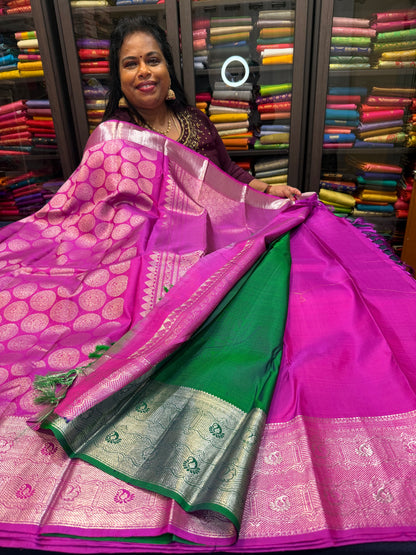 Kanchipuram Pure Silk handloom Saree Indian Kanjivaram Pink Sari SPK366