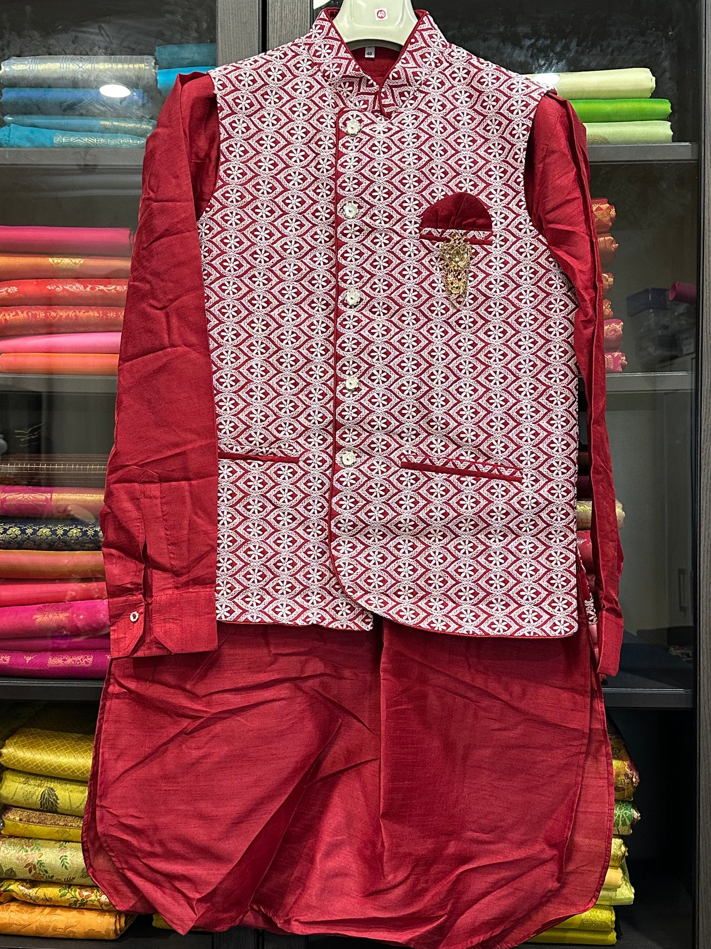 40” Large size Men’s Kurta Indian Maroon Sherwani Bollywood outfit M8