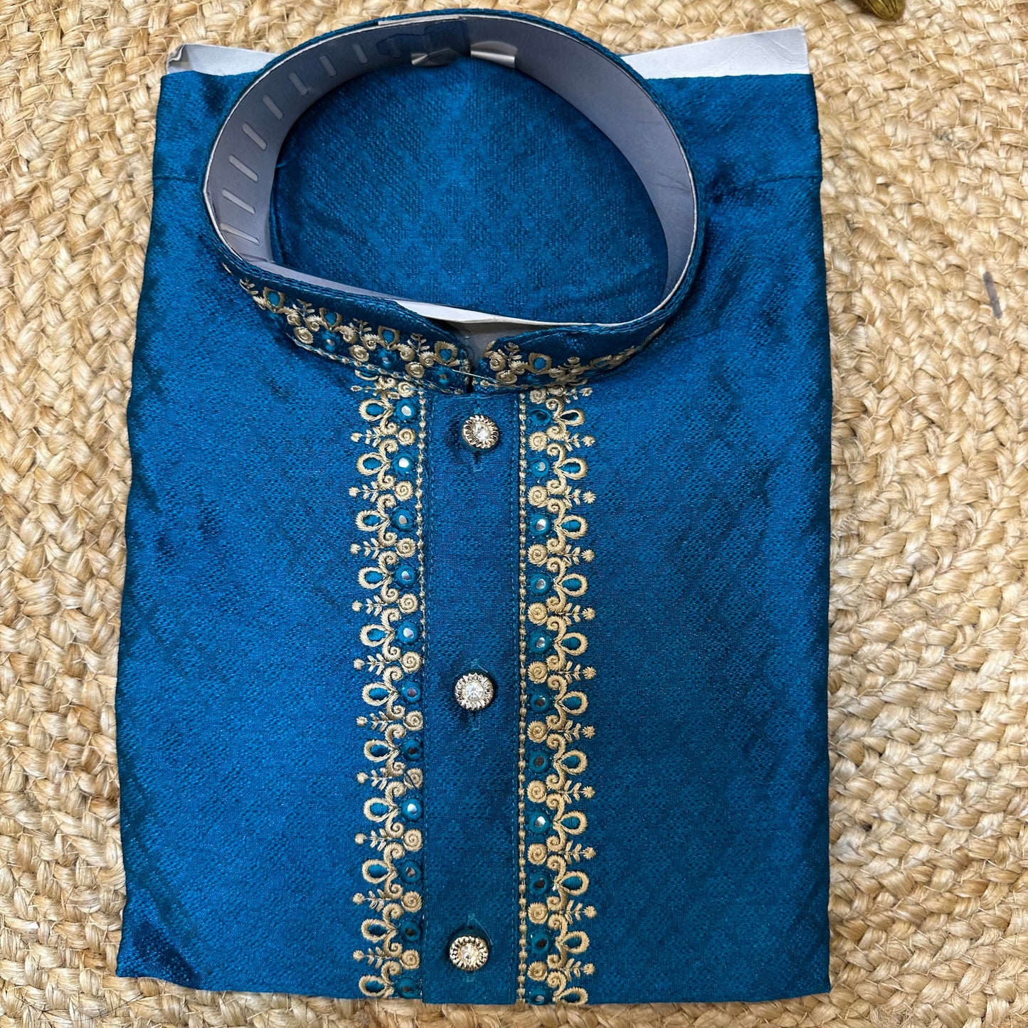 Size 8 Boys Indian Sherwani Outfit kids Kurta Blue Gold K16
